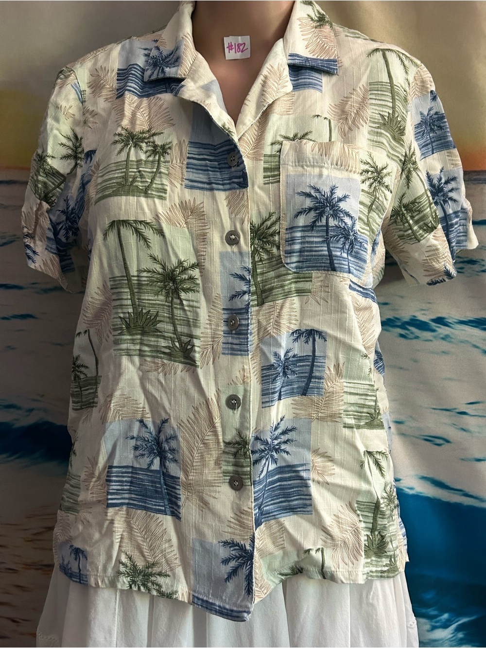 Alfred Dunner Vintage Women’s Short-Sleeve Tropical Print Button-Up Shirt 6P